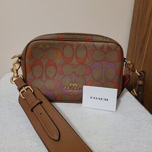 Coach Signature Canvas Swing Crossbody Bag in Multi Brown